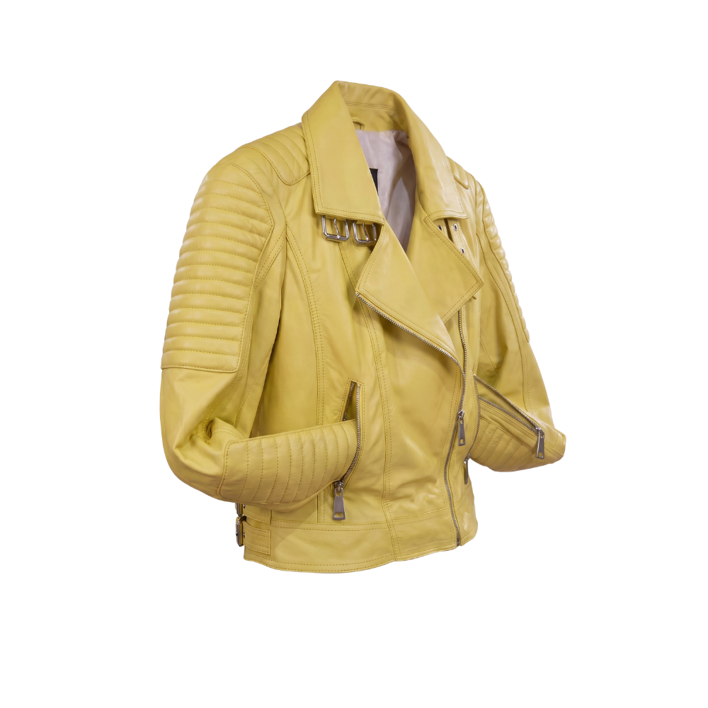 Yellow Biker Leather Jacket