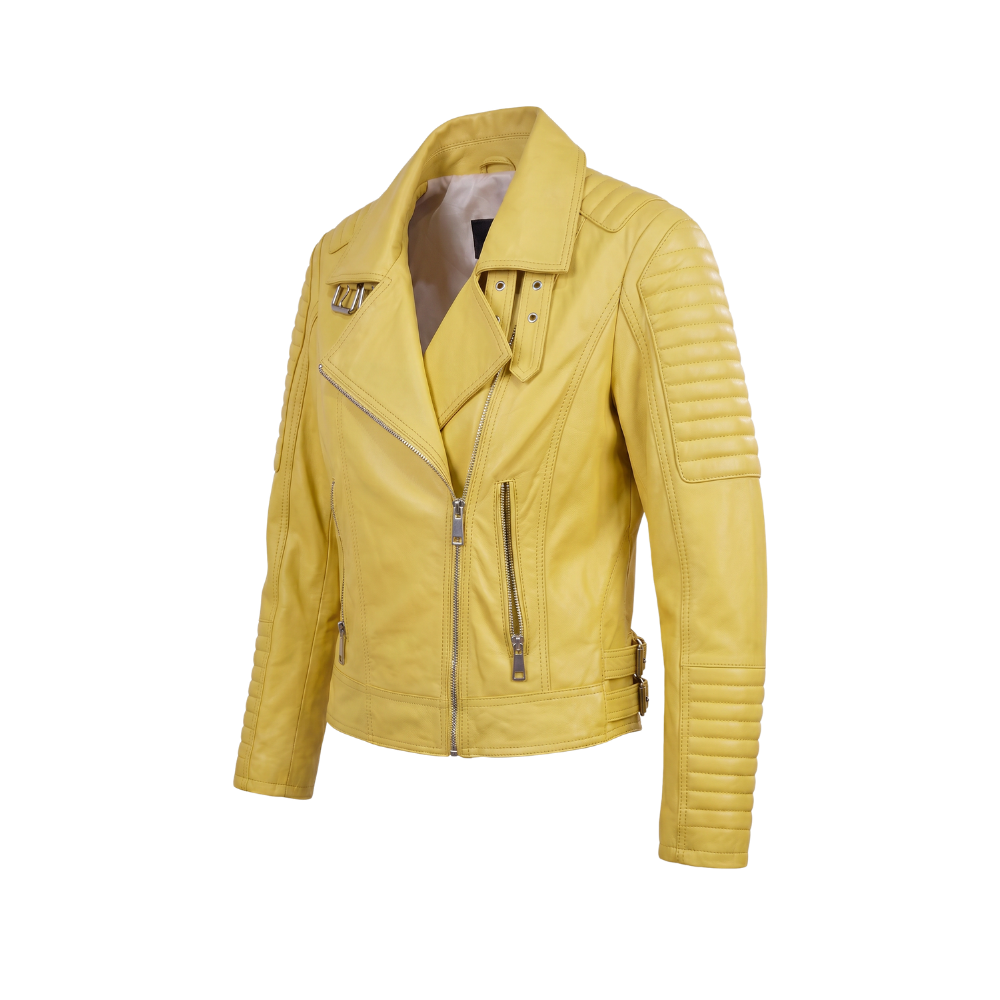 Yellow Biker Leather Jacket