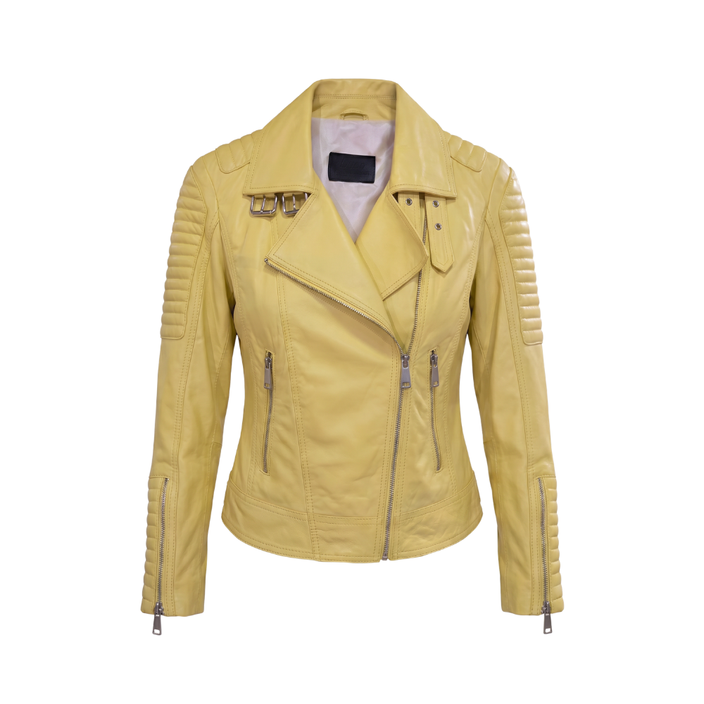 Yellow Biker Leather Jacket