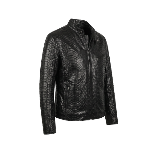 Black Python Texture Leather Jacket