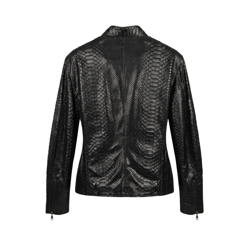Black Python Texture Leather Jacket