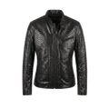 Black Python Texture Leather Jacket