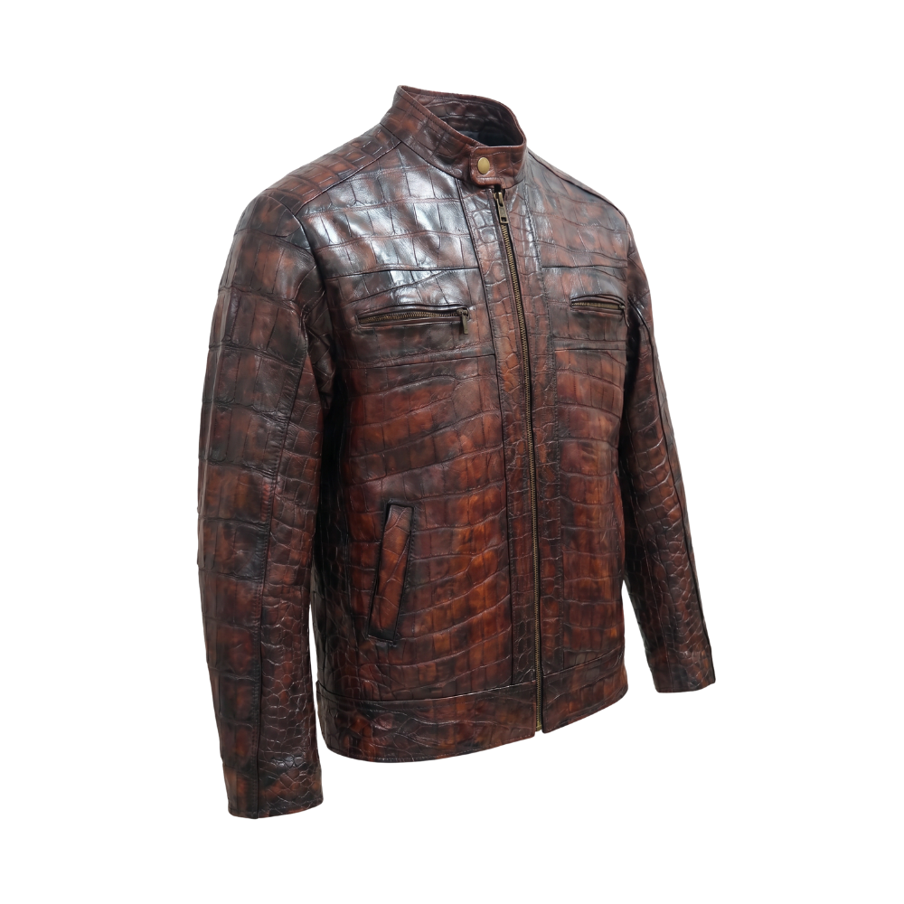 Burgundy Croc Leather Jacket