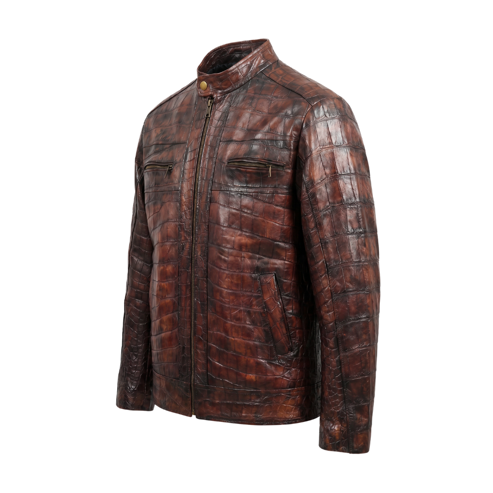 Burgundy Croc Leather Jacket