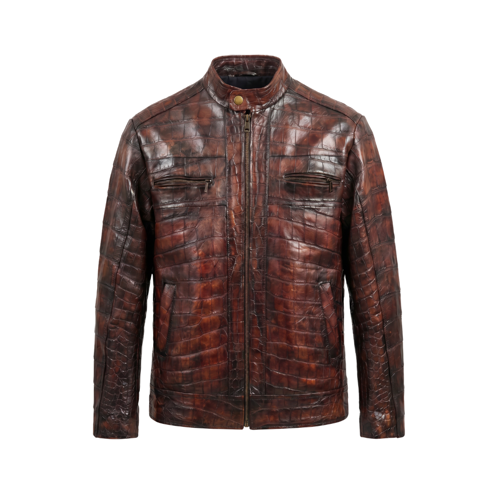 Burgundy Croc Leather Jacket