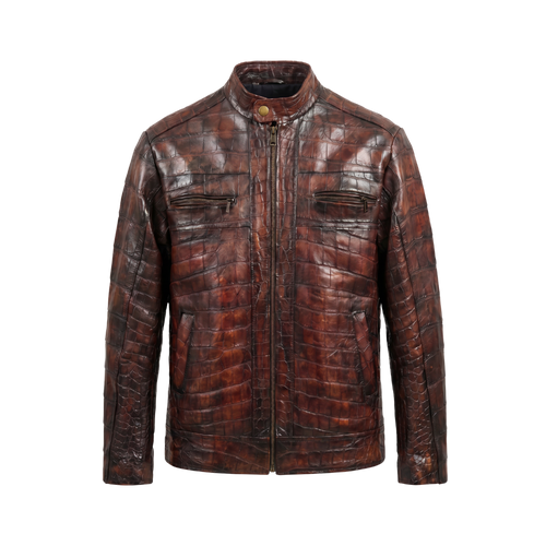 Burgundy Croc Leather Jacket