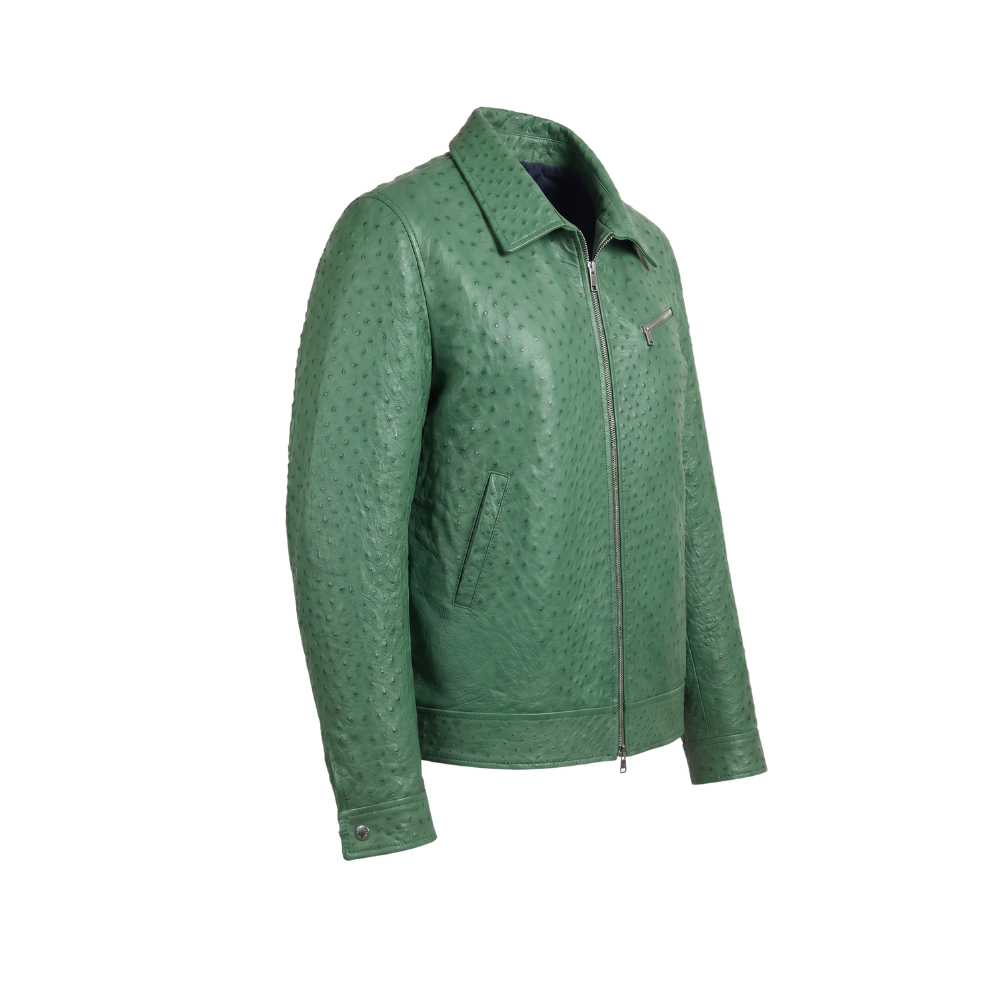 Green Textured Leather Jacket