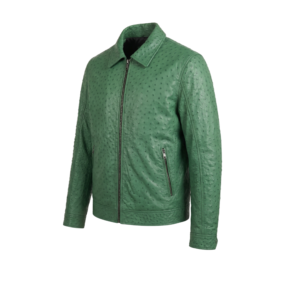 Green Textured Leather Jacket