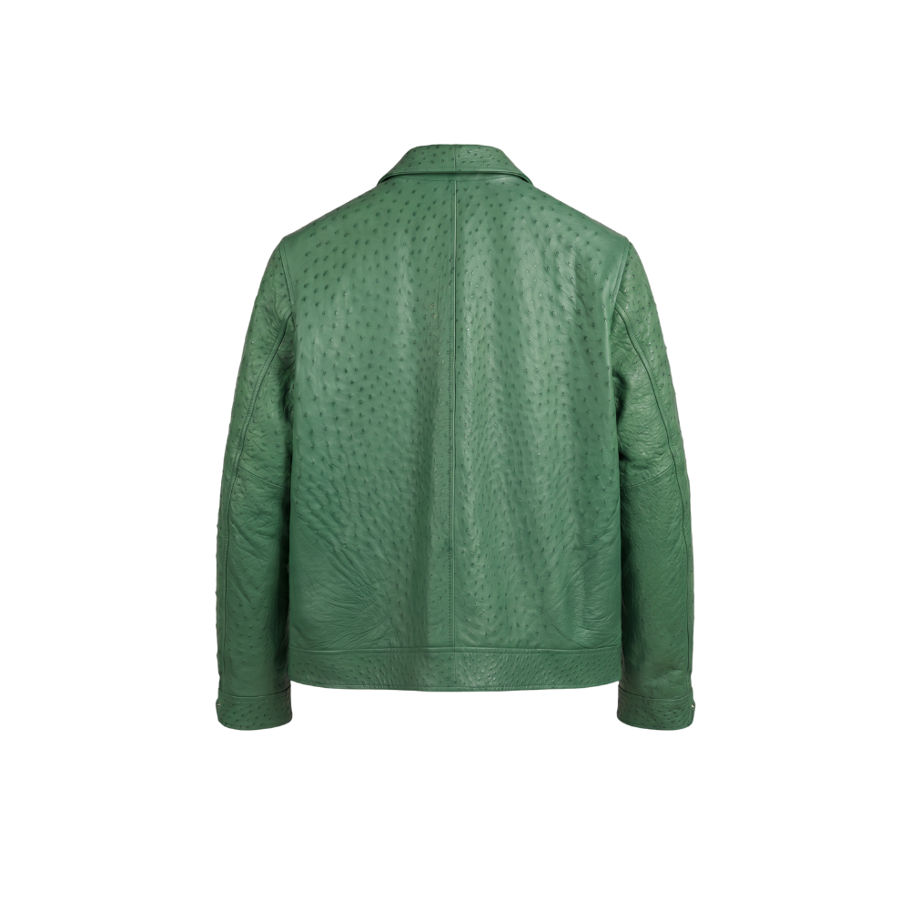 Green Textured Leather Jacket