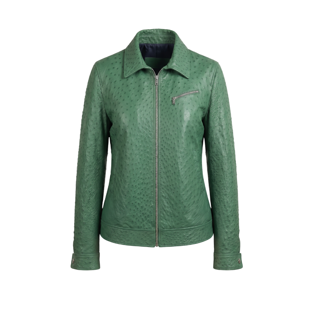 Green Textured Leather Jacket