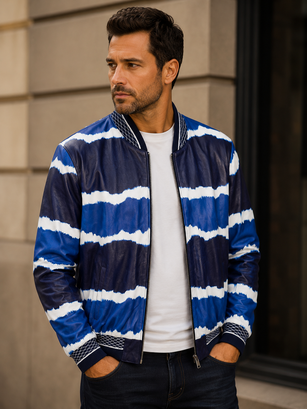 Wave Pattern Bomber Jacket