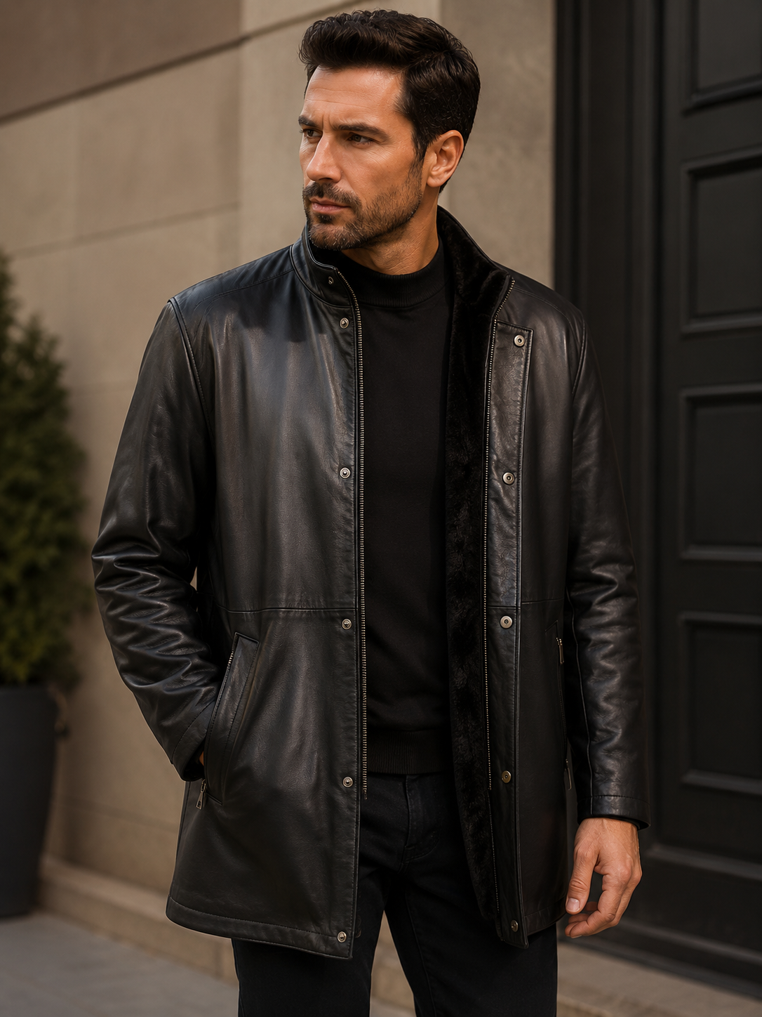 Classic Black Leather Coat