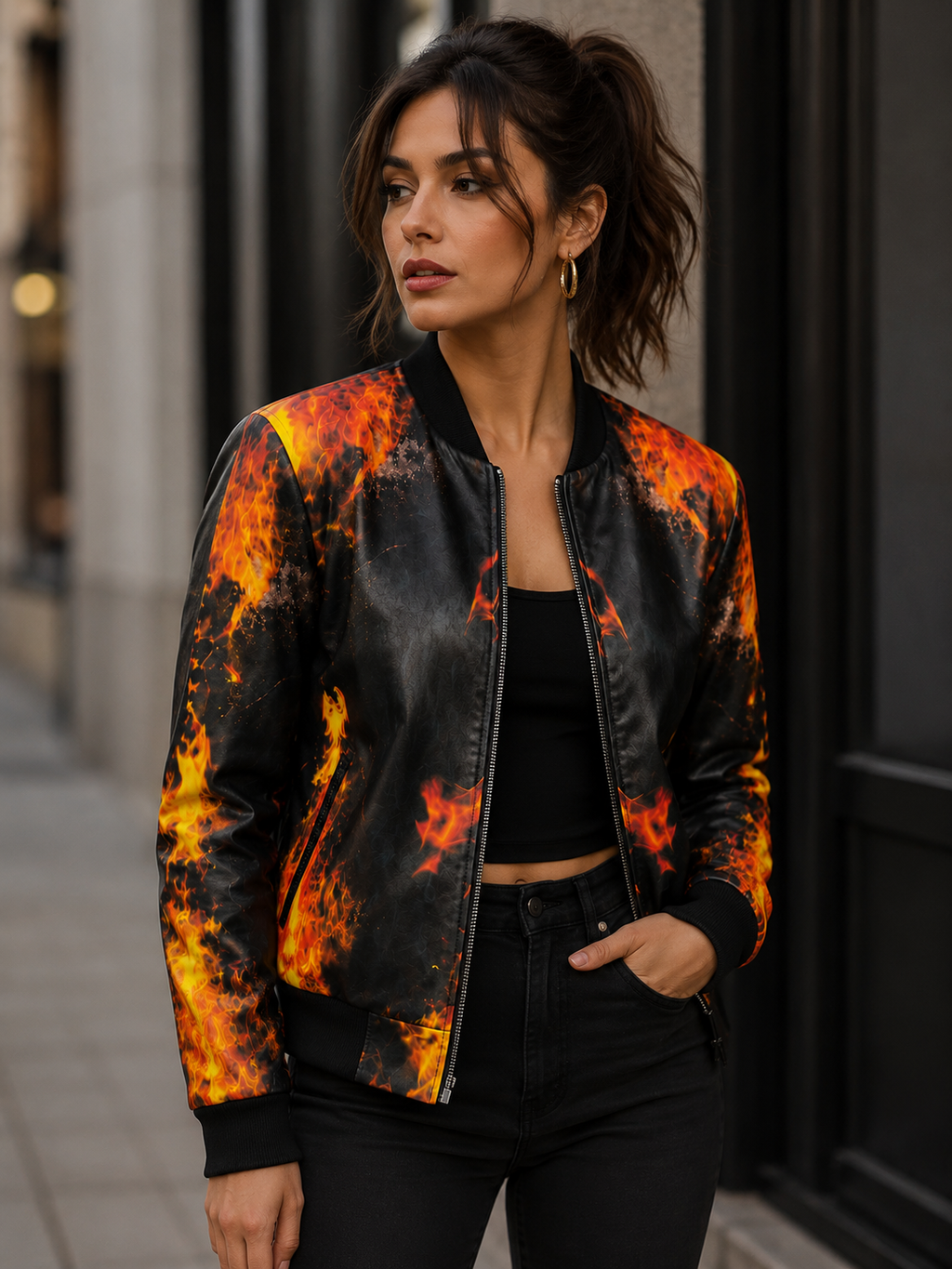 Fire Graphic Bomber Jacket