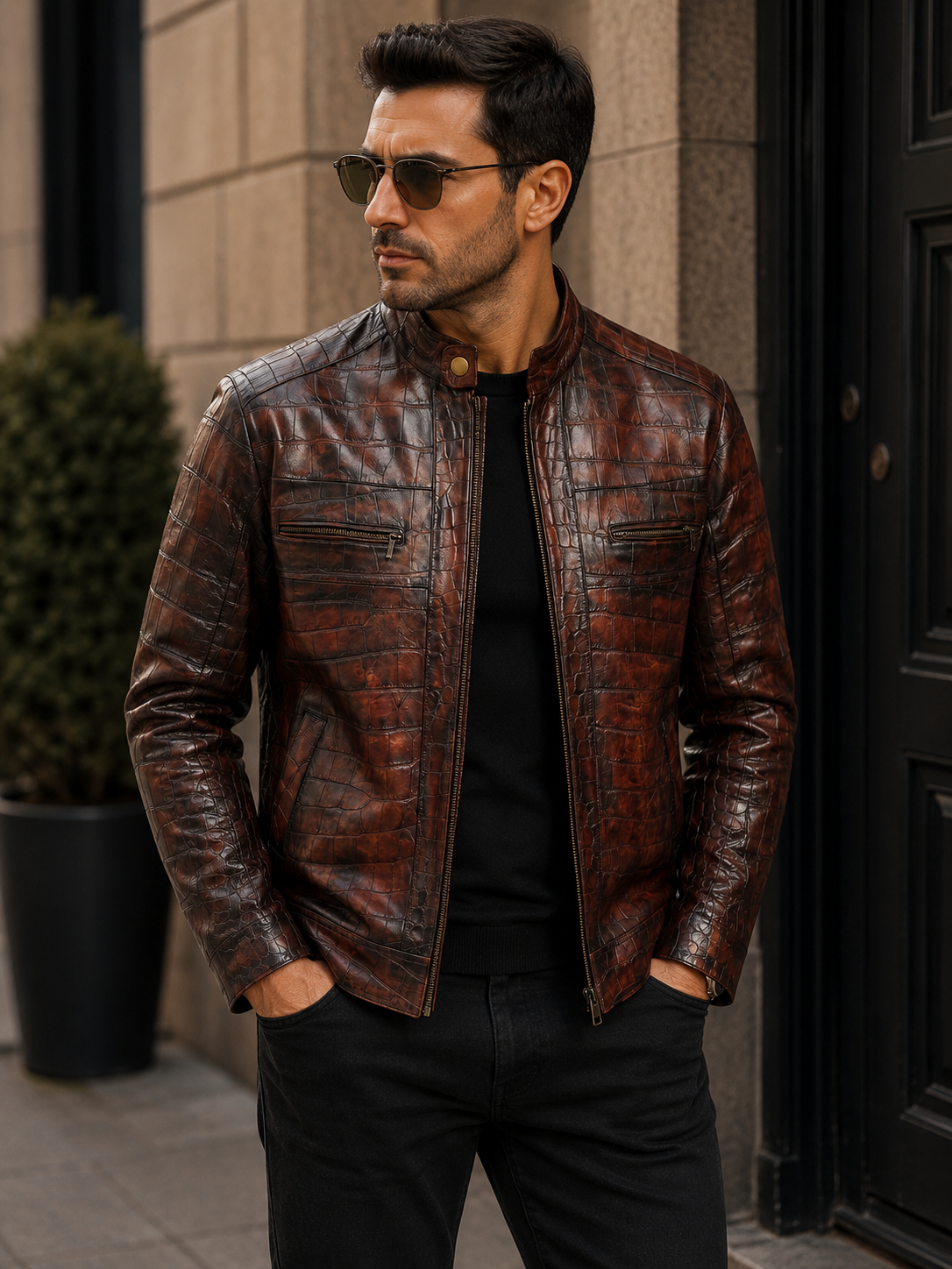 Burgundy Croc Leather Jacket