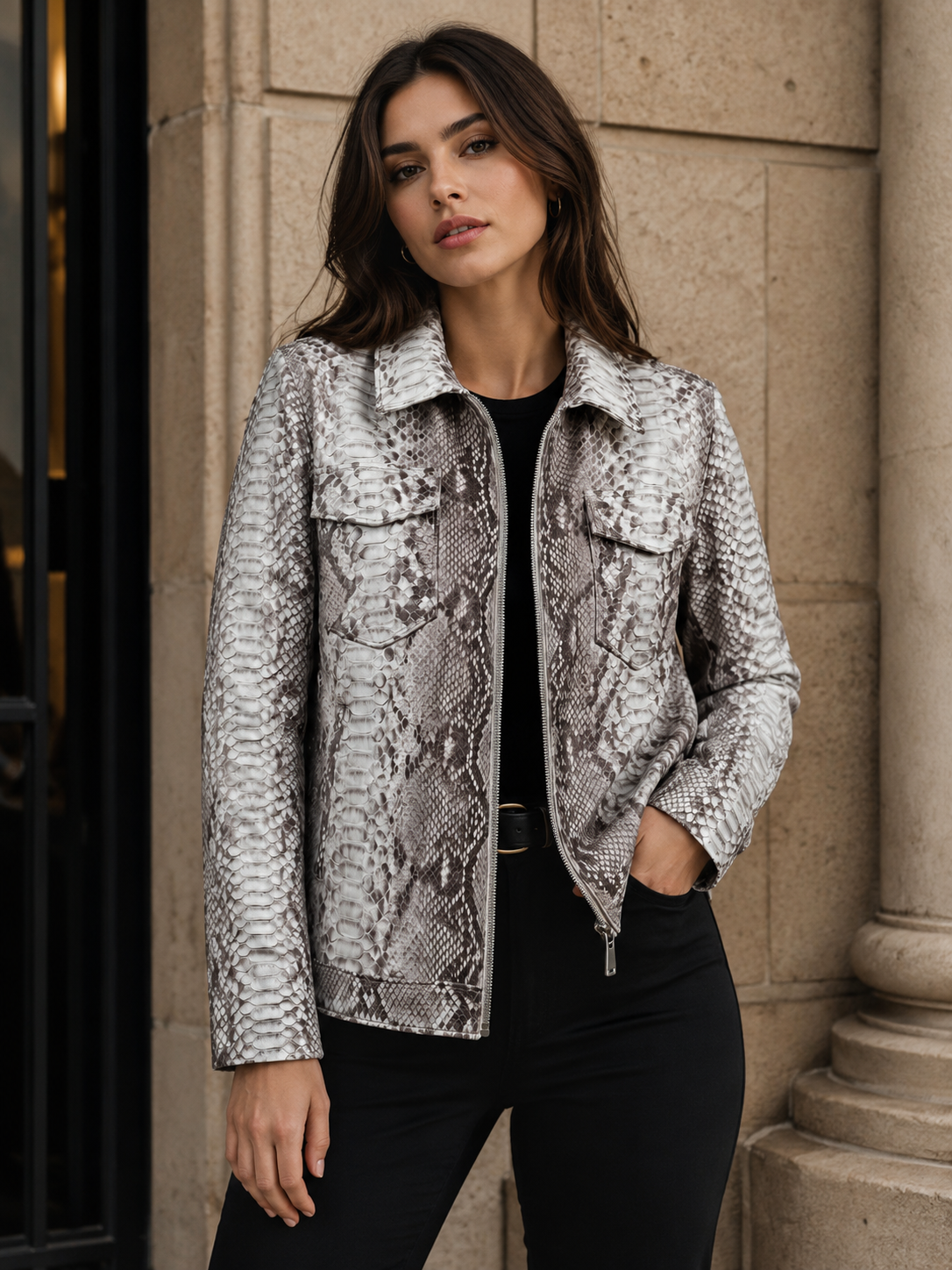 Grey Python-Texture Jacket